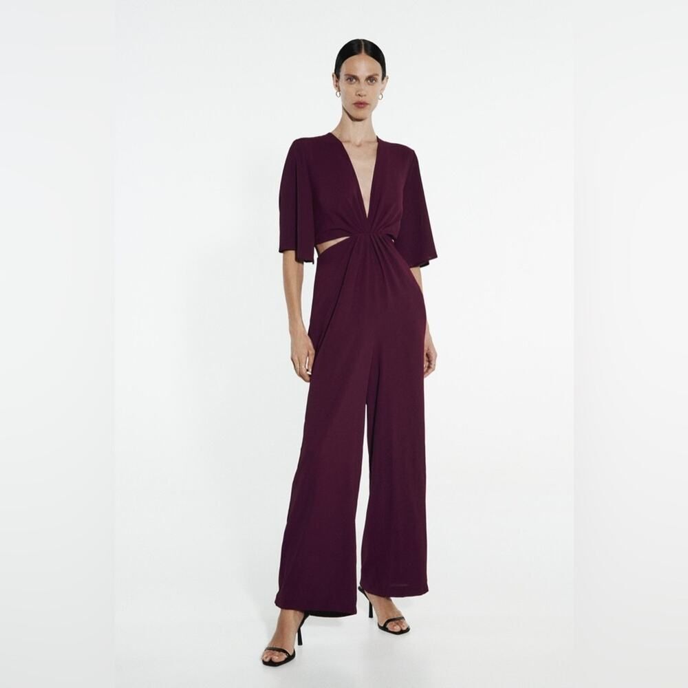 Zara Women’s Plum Cut Out Long Jumpsuit NWT